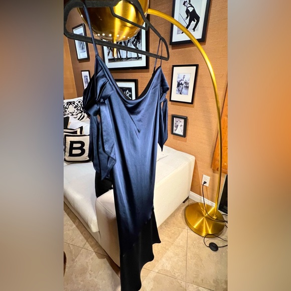 Nadine Merabi Navy Blue Nicole Open Back Midi Cocktail Dress Small Cocktail Flaw - Picture 11 of 16